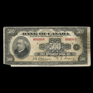 Canada, Banque du Canada, 500 dollars : 1935