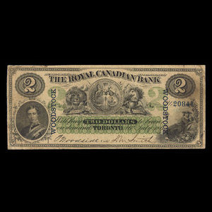 Canada, Royal Canadian Bank, 2 dollars : 26 juillet 1865