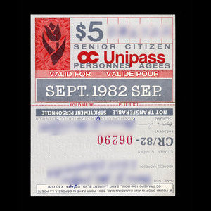 Canada, OC Transpo, 5 dollars : septembre 1982