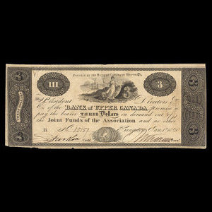 Canada, Bank of Upper Canada (Kingston), 3 dollars : 1 janvier 1820