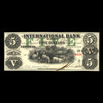 Canada, International Bank of Canada, 5 dollars : 15 septembre 1858