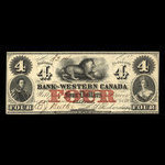 Canada, Bank of Western Canada, 4 dollars : 20 septembre 1859