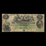 Canada, Westmorland Bank of New Brunswick, 5 dollars : 1 août 1861