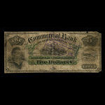 Canada, Commercial Bank of Newfoundland, 5 dollars : 3 janvier 1888