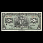 Canada, Barclays Bank, 5 dollars : 3 septembre 1929