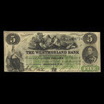 Canada, Westmorland Bank of New Brunswick, 5 dollars : 1 août 1861