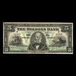 Canada, Molsons Bank, 5 dollars : 2 janvier 1912