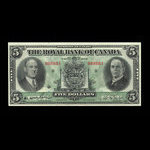 Canada, Banque Royale du Canada, 5 dollars : 3 juillet 1933