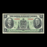 Canada, Banque Royale du Canada, 5 dollars : 2 janvier 1935