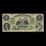 Canada, Peoples Bank of New Brunswick, 2 dollars : 2 janvier 1874