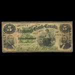 Canada, Exchange Bank of Canada, 5 dollars : 1 octobre 1872