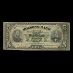 Canada, Molsons Bank, 5 dollars : 2 juillet 1898