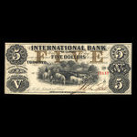 Canada, International Bank of Canada, 5 dollars : 15 septembre 1858