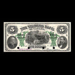 Canada, Traders Bank of Canada, 5 dollars : 2 juillet 1885