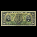 Canada, Molsons Bank, 5 dollars : 2 octobre 1905