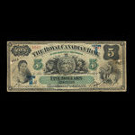 Canada, Royal Canadian Bank, 5 dollars : 26 juillet 1865