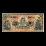 Canada, Ontario Bank, 5 dollars : 1 juin 1888