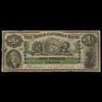 Canada, Royal Canadian Bank, 1 dollar : 26 juillet 1865