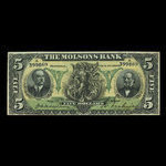 Canada, Molsons Bank, 5 dollars : 2 octobre 1905