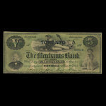 Canada, Merchants Bank of Canada (The), 5 dollars : 2 mars 1868