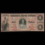 Canada, Colonial Bank of Canada, 4 dollars : 4 mai 1859