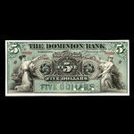 Canada, Dominion Bank, 5 dollars : 1 janvier 1896