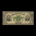 Canada, Molsons Bank, 5 dollars : 1 juin 1880