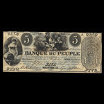 Canada, Banque du Peuple (People's Bank), 5 dollars : 1 juillet 1838