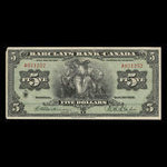 Canada, Barclays Bank, 5 dollars : 3 septembre 1929