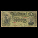 Canada, Bank of Hamilton, 5 dollars : 1 juin 1892