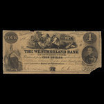 Canada, Westmorland Bank of New Brunswick, 4 dollars : 1 juin 1854