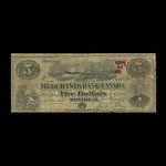 Canada, Merchants Bank of Canada (The), 5 dollars : 2 juin 1873