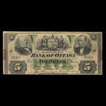 Canada, Bank of Ottawa (The), 5 dollars : 2 novembre 1874