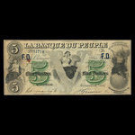 Canada, Banque du Peuple (People's Bank), 5 dollars : 6 novembre 1885