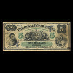 Canada, Royal Canadian Bank, 5 dollars : 26 juillet 1865