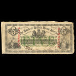 Canada, Bank of British North America, 5 dollars : 4 janvier 1865